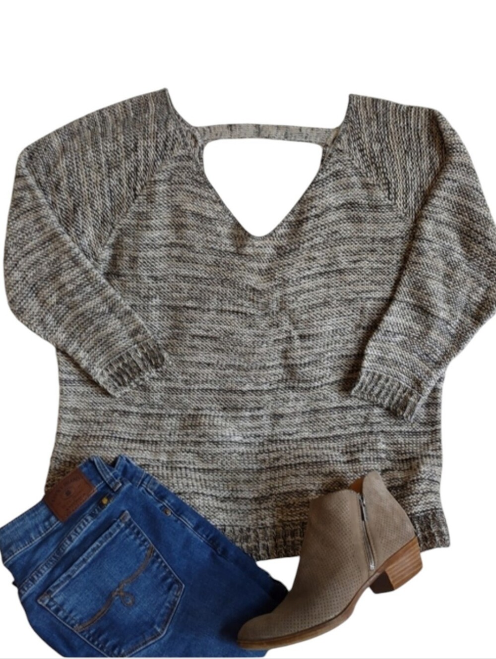Susina V-Back Marled Knit Sweater 2X Plus NWT Open Back Strap Pullover